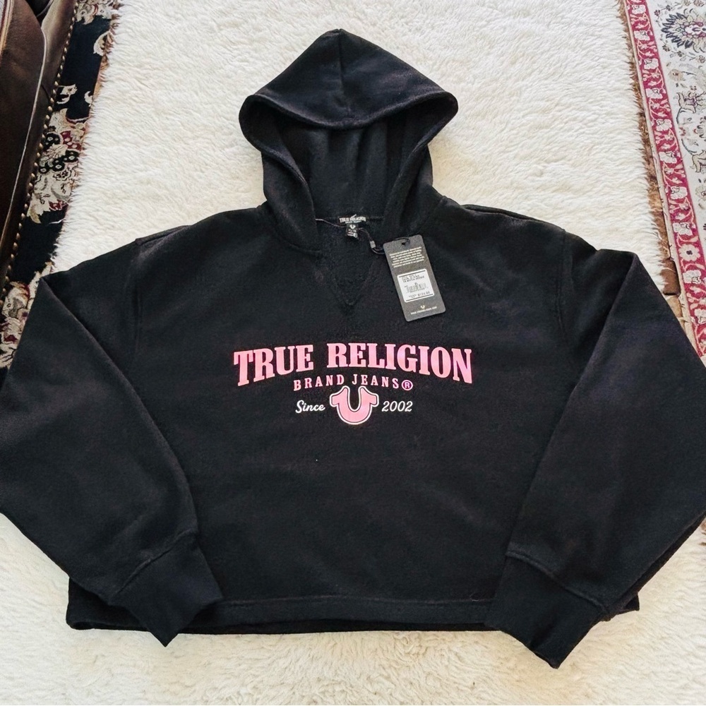True Religion Black and Pink Crop Hoodie size XL